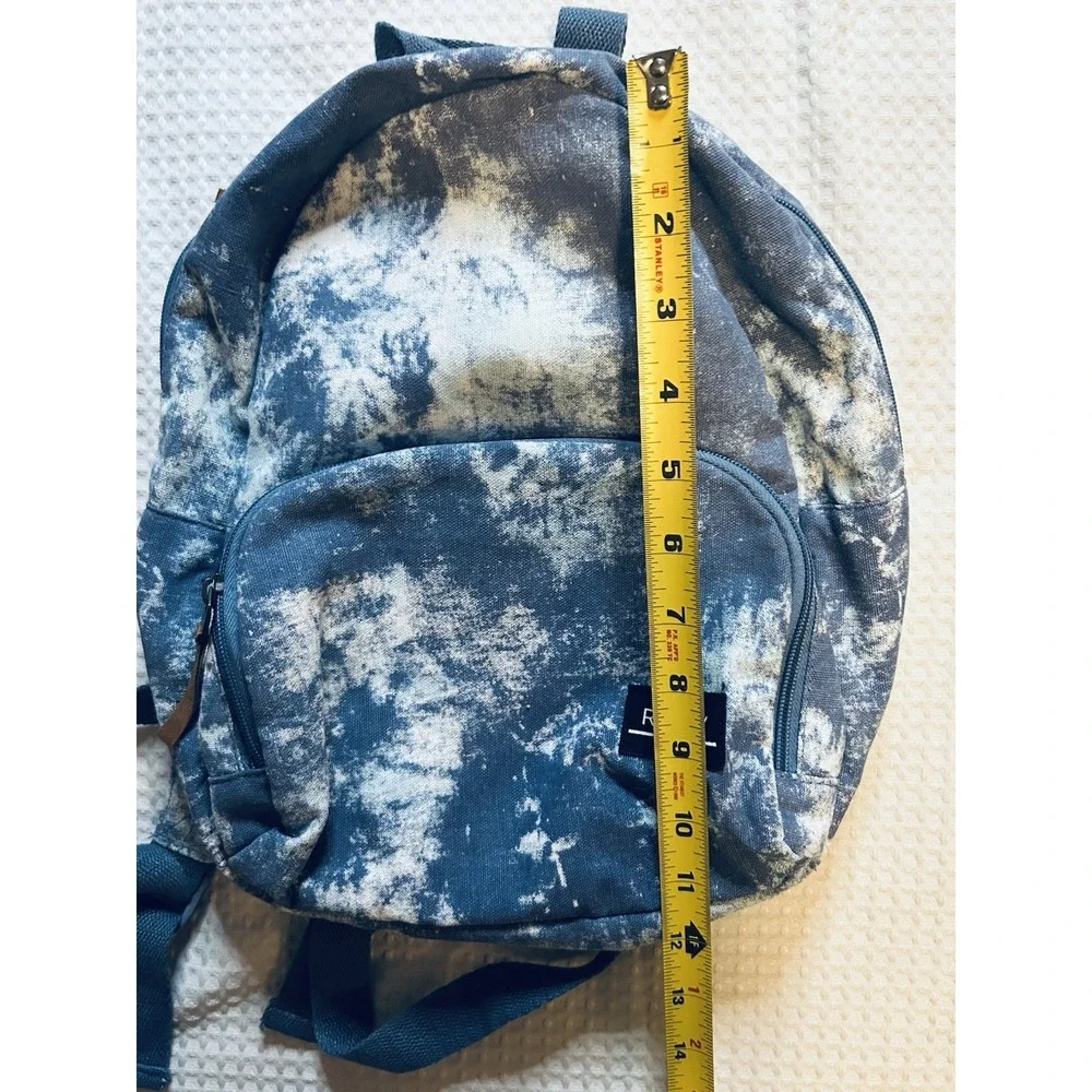 Roxy Backpack - Book Bag - Day Pack Tie-Dyed Multiple Zipper Pockets Blue Gray